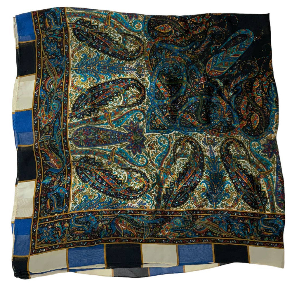 Yves Saint Laurent YSL Large 100% Silk Paisley Print Scarf Shawl Babushka - Picture 5 of 15